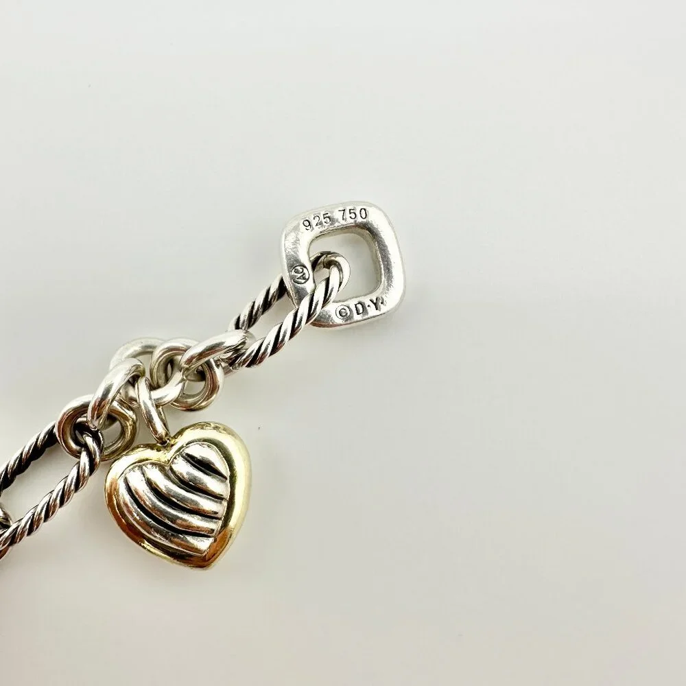 David Yurman Figaro Heart Charm Bracelet w/ 18K Yellow Gold - 7.25" - Picture 13 of 16